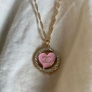 Chanel pink gold zipper pull with NEW CHAIN